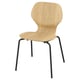Ein SKÅLSTA-Stuhl mit Sitz aus hellem Holz und schwarzen Metallbeinen. Es hat ein schlankes, geschwungenes Design und eignet sich hervorragend für verschiedene Räume.