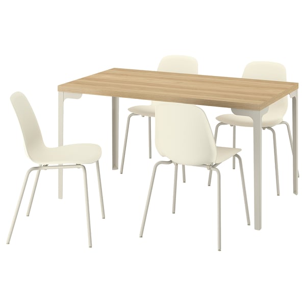 SKÅLSTA Tisch und 4 Stühle, Eichenachbildung gerade hell graubeige/Kunsstoff beige röhrenförmig. Metall/hell graubeige, 140x80 cm