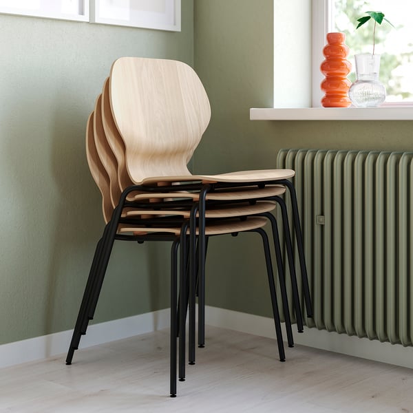SKÅLSTA Tisch und 4 Stühle, Eichenachbildung gerade schwarzgrau/Eichenfurnier röhrenförmiges Metall/schwarzgrau, 140x80 cm