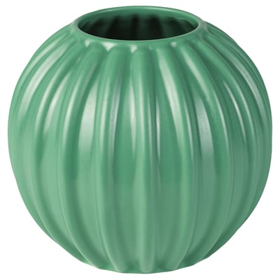 SKOGSTUNDRA grüne Vase, abgerundete Form, gerippte Struktur, glasiertes Feinsteinzeug.