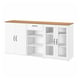 Ein weißer SKRUVBY-Schrank mit Glastüren und Holzarbeitsplatte.