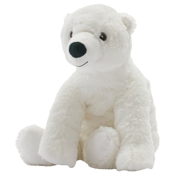 SNUTTIG Eisbär Plüschtier. Weiß, weich und anschmiegsam. Hergestellt aus Polyester, sitzende Pose.