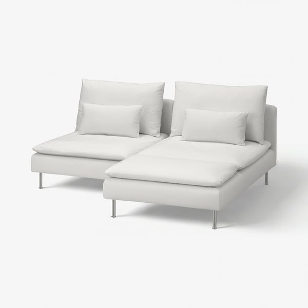 SÖDERHAMN modernes weißes Ledersofa mit Ecksofa mit Chrombeinen, klaren Linien und weichen Polstern.