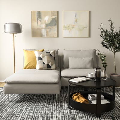 SÖDERHAMN 2er-Sofa mit Récamiere, Fridtuna hellbeige