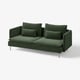 Modernes grünes Sofa mit tiefen Sitzen und Metallbeinen.