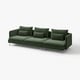 Ein grünes SÖDERHAMN-Ecksofa mit tiefen Sitzen, lockeren Kissen und hohen Beinen, das ein komfortables und modernes Design bietet.