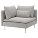 Graues Ecksofa von SÖDERHAMN, modernes, schlankes Design mit hohen Beinen, weichen Kissen und neutral gemusterter Polsterung.