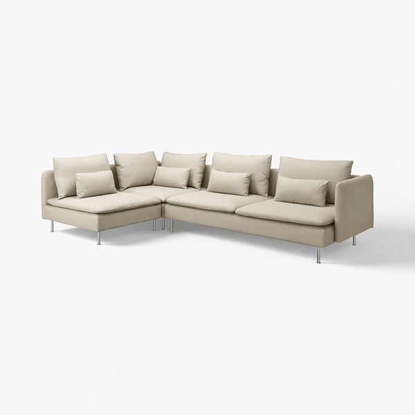 SÖDERHAMN Ecksofa, beige, tiefe Sitze, niedriges Profil, Metallbeine.