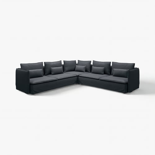 SÖDERHAMN dunkelgraues, l-förmiges Ecksofa, modernes, minimalistisches Design für gemütliche Sitzgelegenheiten.