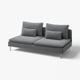 Modernes graues Sofa aus Stoff, SÖDERHAMN, flaches Profil, tiefer Sitz, 3 Teile, elegante Chrombeine.