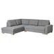 Modernes graues L-förmiges Sofa mit Holzbeinen, Plüschkissen, skandinavischem Stil.