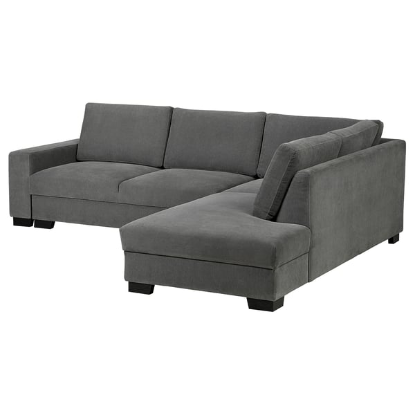 Graues SÖRVALLEN Sektionssofa mit Chaiselongue, Stoff und Holz, modernes, minimalistisches Design.