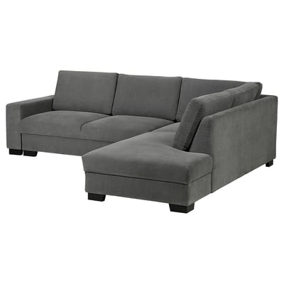 Graues SÖRVALLEN Sektionssofa mit Chaiselongue, Stoff und Holz, modernes, minimalistisches Design.