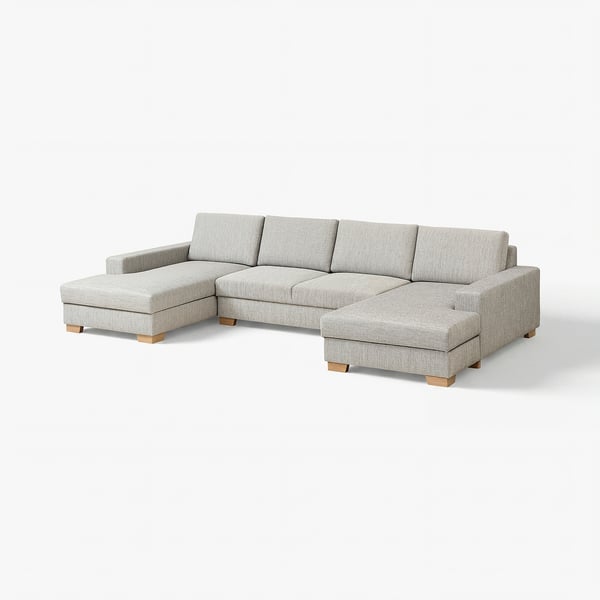 Ein graues SÖRVALLEN-Ecksofa mit Chaiselongue und einem eleganten skandinavischen Design.