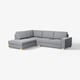 Modernes, graues L-förmiges Sofa, aus recycelter Baumwollmischung, minimalistisches skandinavisches Design.
