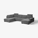 Modernes graues, u-förmiges Ecksofa, minimalistisches Design, dunkle Holzbeine.