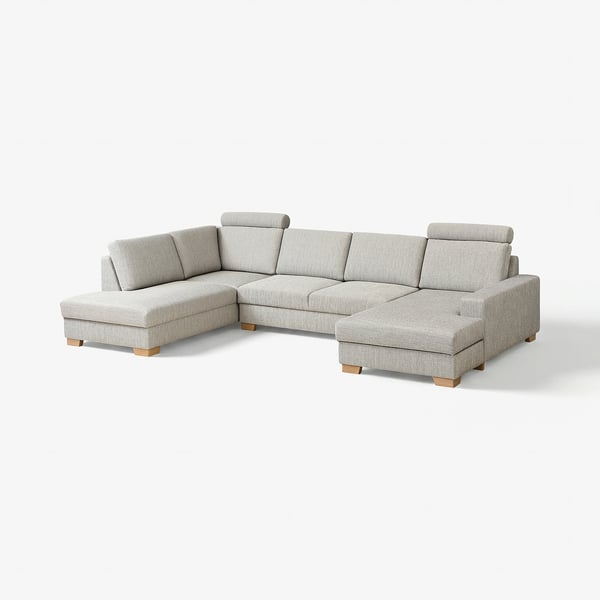 Hellgraues SÖRVALLEN-Ecksofa, moderner skandinavischer Stil, U-Form mit Chaiselongue.
