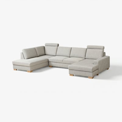 Hellgraues SÖRVALLEN-Ecksofa, moderner skandinavischer Stil, U-Form mit Chaiselongue.