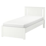 SONGESAND weißer Bettrahmen, minimalistisch, robust, abgerundete Kanten, hohe Beine.