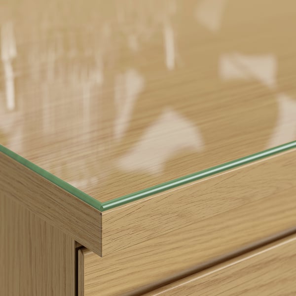STORKLINTA Kommode mit 2 Schubladen, Eichenachbildung/mit Glasplatte, 40x50x53 cm