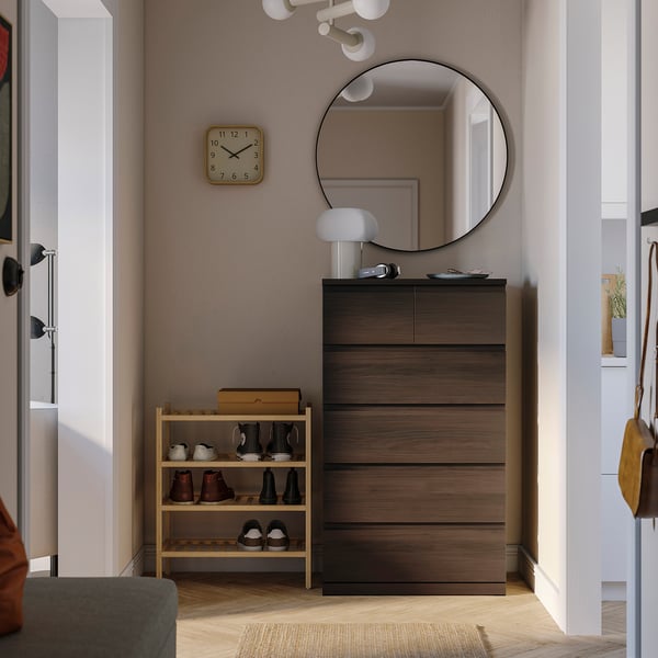STORKLINTA Kommode mit 6 Schubladen, dunkelbraun/Eichenachbildung, 70x50x120 cm