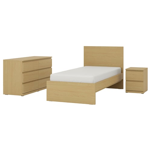 STORKLINTA Schlafzimmermöbel 3er-Set, Eichenachbildung, 90x200 cm