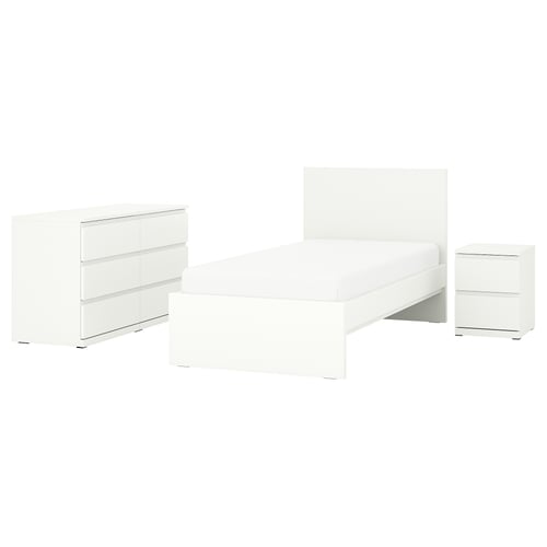 STORKLINTA Schlafzimmermöbel 3er-Set, weiß, 90x200 cm