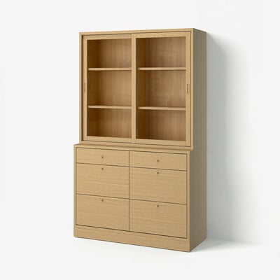 TONSTAD Holzschrank: hellbraun, quadratisch, modernes Design, 2 Schiebetüren aus Glas, 6 Schubladen.