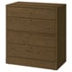 Die Kommode TONSTAD aus braunem Holz. Dieser Schrank mit vier Schubladen hat ein schlankes, modernes Design mit sanft schließenden Schubladen und Eichenknöpfen.