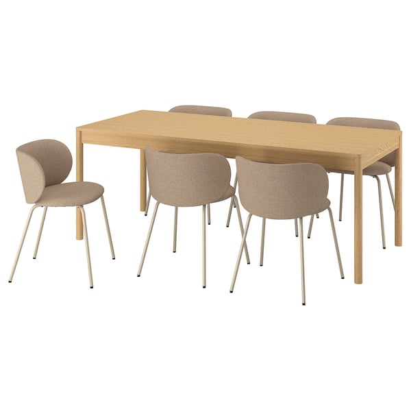 TONSTAD / KRYLBO Tisch und 6 Stühle, Eichenfurnier/Tonerud dunkelbeige, 200x85 cm