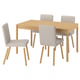 TONSTAD / TONSTAD Tisch und 4 Stühle, Eichenfurnier/Fridtuna hellbeige Eichenachbildung, 140/196x85 cm