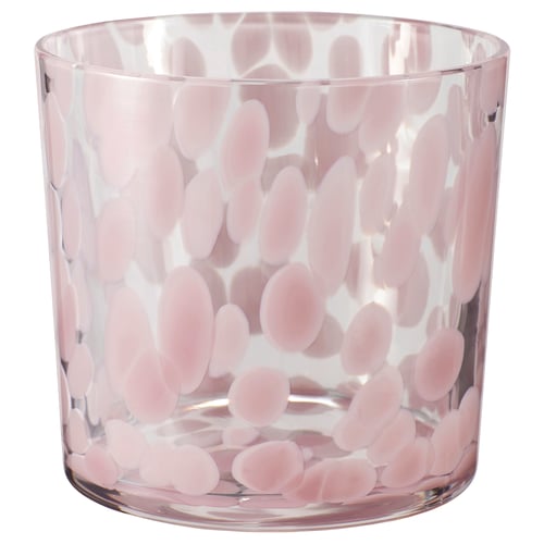 ULLSYREN Glastopf, hellrosa mit weißen Punkten, zylindrische Form, klares Glasmaterial, perfekt für Pflanzen.