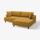 Senfgelbes UPPÅKRA-Ecksofa, modernes Design, gemütliche Textur, Holzbeine.