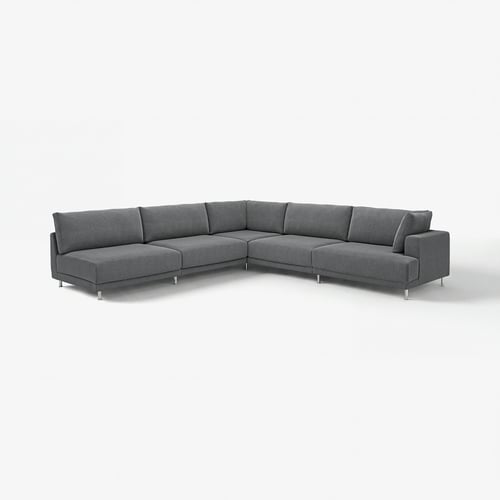 UPPÅKRA graues Ecksofa, elegantes modernes Design, grauer Stoff, bequem, zusätzliche Kissen.