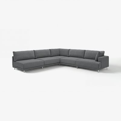 UPPÅKRA graues Ecksofa, elegantes modernes Design, grauer Stoff, bequem, zusätzliche Kissen.
