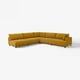 Senfgelbes UPPÅKRA-Ecksofa mit klaren Linien und übergroßen Kissen.