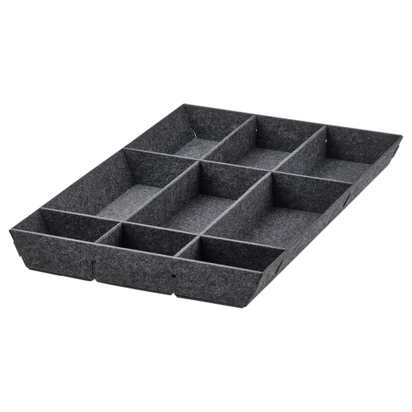 UPPDATERA grauer Schubladen-Organizer, anpassbare Fächer, aus Polyester.