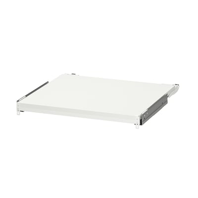 Ein UTRUSTA Auszugsregal in Weiß mit Laminat-Oberfläche. Er ist rechteckig mit Metallkufen für die Halterung und Montagehalterungen an beiden Enden.