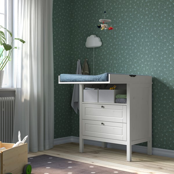 VÄDRA Wickelunterlage mit Bezug, beige/blau, 75x74 cm