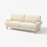 Hellbeige VALNÄS-Sofa, modernes klassisches Design, Holzbeine, recycelter Stoff.