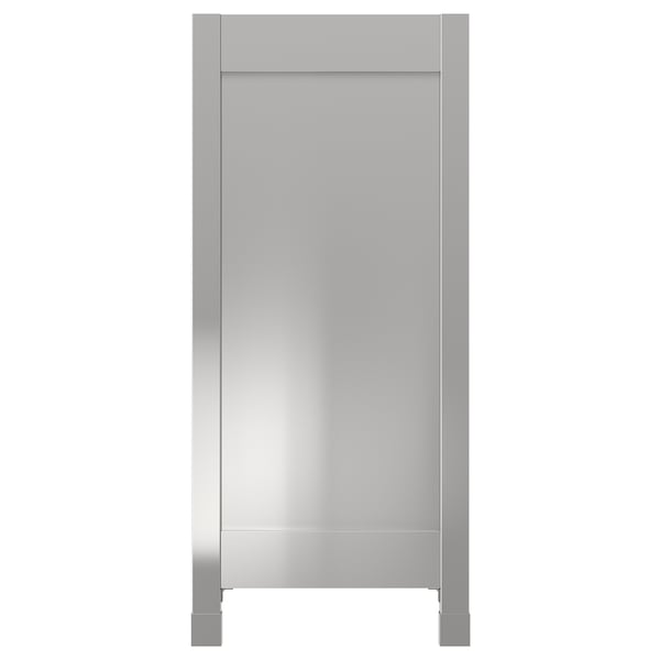 Ein Küchenschrank aus Edelstahl von VÅRSTA in einem schlanken, modernen Design mit klaren Linien und zwei Beinen.