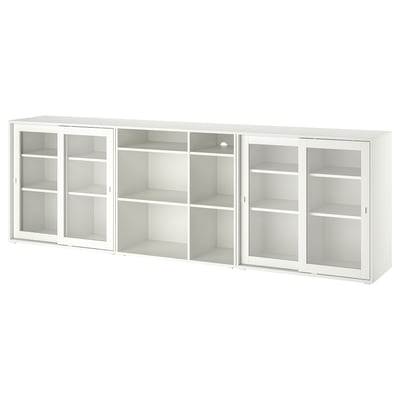 VIHALS Aufbewahrungsset mit weißen Glastüren mit Schränken und Regalen für vielseitige, schlanke Aufbewahrung.