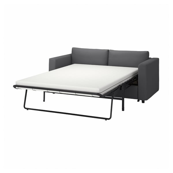 VIMLE graues Schlafsofa, modernes Design, wandelbar, mit dicker Matratze, schwarzer Metallrahmen.