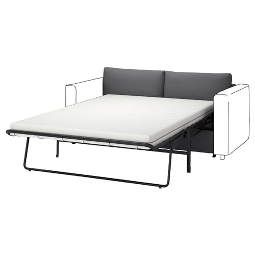 VIMLE Schlafsofa in Dunkelgrau mit weißer Matratze, modernes und minimalistisches Design mit Metallrahmen.