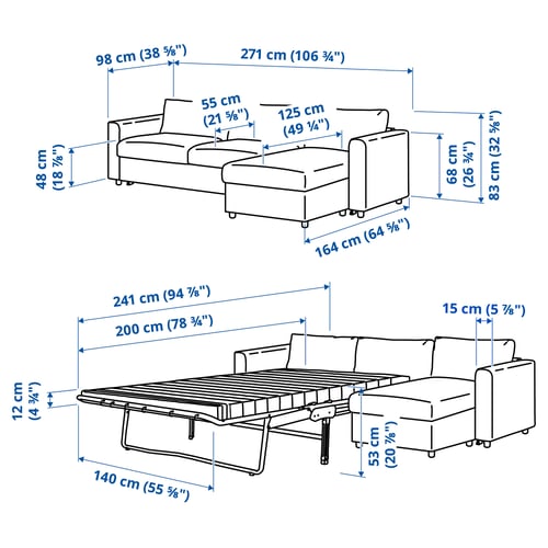 VIMLE 3er-Bettsofa mit Récamiere, Gunnared beige