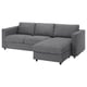 Graues Schlafsofa VIMLE mit L-förmiger Chaiselongue, modernes Design, weicher Stoff, bequeme Kissen.