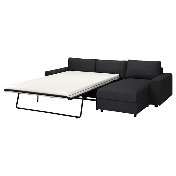 Schwarzes Eckschlafsofa, zeitgenössisches Design, mit ausziehbarer Chaiselongue.