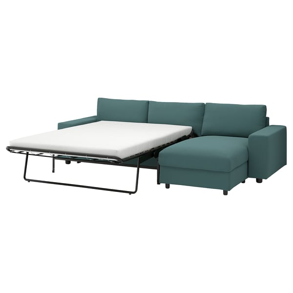 VIMLE 3er-Bettsofa mit Récamiere, mit breiten Armlehnen/Kelinge grautürkis