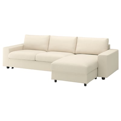 VIMLE 3er-Bettsofa mit Récamiere, mit breiten Armlehnen/Knäbäck hellbeige