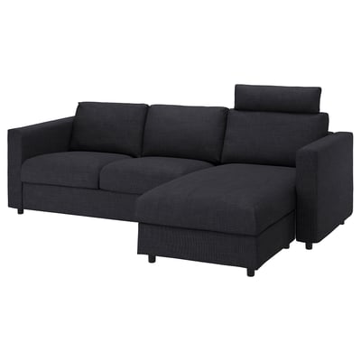 VIMLE dunkelgraues Sektionssofa mit abnehmbaren Kissen, darunter eine Chaiselongue, die sowohl Komfort als auch Stil bietet.